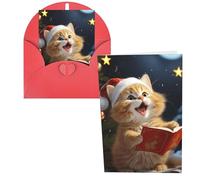 QMNSEHF Biglietto di auguri con simpatico gatto che canta canti natalizi con buste, biglietto di ringraziamento per donne, uomini, Natale, Halloween, matrimonio, biglietti di auguri per tutte le