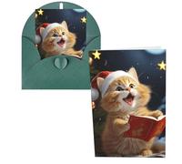 QMNSEHF Biglietto di auguri con simpatico gatto che canta canti natalizi con buste, biglietto di ringraziamento per donne, uomini, Natale, Halloween, matrimonio, biglietti di auguri per tutte le