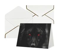 QMNSEHF Biglietto di auguri vuoto con buste, biglietto di ringraziamento con lupo dagli occhi rossi neri e rossi per donne e uomini, Natale, Halloween, matrimonio, biglietti di auguri per tutte le