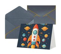 QMNSEHF Biglietto di auguri vuoto con buste Grazie YouCard razzo clipart nave spaziale Biglietto di buon compleanno per donne uomini Natale Halloween matrimonio biglietti di auguri vuoti per tutte le