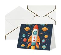 QMNSEHF Biglietto di auguri vuoto con buste Grazie YouCard razzo clipart nave spaziale Biglietto di buon compleanno per donne uomini Natale Halloween matrimonio biglietti di auguri vuoti per tutte le