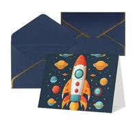 QMNSEHF Biglietto di auguri vuoto con buste Grazie YouCard razzo clipart nave spaziale Biglietto di buon compleanno per donne uomini Natale Halloween matrimonio biglietti di auguri vuoti per tutte le