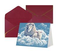 QMNSEHF Biglietto di auguri vuoto con buste, Thank YouCard Agnello con un leone sulle nuvole, biglietto di buon compleanno per donne e uomini, Natale, Halloween, matrimonio, biglietti di auguri per