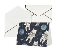 QMNSEHF Biglietto di auguri vuoto con buste Thank YouCard Divertente gatto astronauta biglietto di buon compleanno per donne uomini Natale Halloween matrimonio biglietti di auguri per tutte le