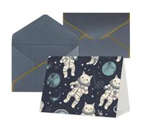 QMNSEHF Biglietto di auguri vuoto con buste Thank YouCard Divertente gatto astronauta biglietto di buon compleanno per donne uomini Natale Halloween matrimonio biglietti di auguri per tutte le