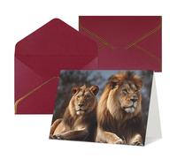 QMNSEHF Biglietto di auguri vuoto con buste Thank YouCard Due leoni Biglietto di auguri di buon compleanno per donne uomini Natale Halloween matrimonio biglietti vuoti per tutte le occasioni biglietti