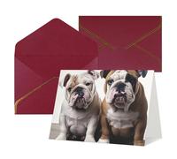 QMNSEHF Biglietto di auguri vuoto con buste Thank YouCard Due simpatici bulldog dog biglietto di buon compleanno per donne uomini Natale Halloween matrimonio biglietti di auguri per tutte le occasioni