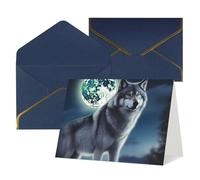 QMNSEHF Biglietto di auguri vuoto con buste Thank YouCard lupo sotto la luna Biglietto di buon compleanno per donne uomini Natale Halloween matrimonio biglietti di auguri per tutte le occasioni 4x6
