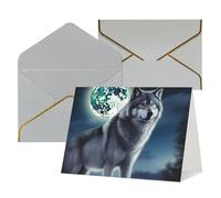 QMNSEHF Biglietto di auguri vuoto con buste Thank YouCard lupo sotto la luna Biglietto di buon compleanno per donne uomini Natale Halloween matrimonio biglietti di auguri per tutte le occasioni 4x6