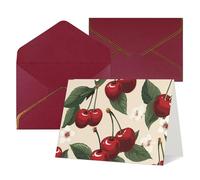 QMNSEHF Biglietto di auguri vuoto con buste Thank YouCard Red Cherry pattern Happy Birthday Card per donne uomini Natale Halloween matrimonio biglietti di auguri per tutte le occasioni 4x6