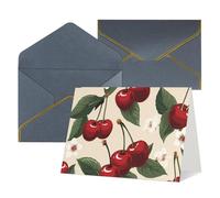 QMNSEHF Biglietto di auguri vuoto con buste Thank YouCard Red Cherry pattern Happy Birthday Card per donne uomini Natale Halloween matrimonio biglietti di auguri per tutte le occasioni 4x6