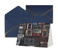 QMNSEHF Biglietto di auguri vuoto con buste Thank YouCard Vintage Wall of Radio Boombox Biglietto di buon compleanno per donne uomini Natale Halloween matrimonio biglietti di auguri per tutte le