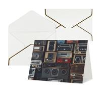 QMNSEHF Biglietto di auguri vuoto con buste Thank YouCard Vintage Wall of Radio Boombox Biglietto di buon compleanno per donne uomini Natale Halloween matrimonio biglietti di auguri per tutte le