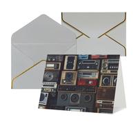 QMNSEHF Biglietto di auguri vuoto con buste Thank YouCard Vintage Wall of Radio Boombox Biglietto di buon compleanno per donne uomini Natale Halloween matrimonio biglietti di auguri per tutte le