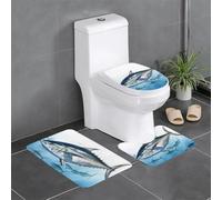 QMNSEHF Bluefin Tuna Thunnus - Set di 3 tappetini da bagno morbidi assorbenti e tappetino a forma di U, copriwater antiscivolo, 61 x 40,6 cm