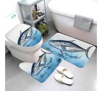 QMNSEHF Bluefin Tuna Thunnus - Set di 3 tappetini da bagno morbidi assorbenti e tappetino a forma di U, copriwater antiscivolo, per bagno, doccia, 80 x 50 cm