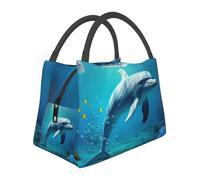 QMNSEHF Borsa per il pranzo con pesce delfino del mondo sottomarino per le donne e gli uomini isolata Lunch Box riutilizzabile a tenuta stagna borsa termica per picnic lavoro