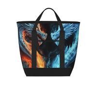 QMNSEHF Borsa termica per il pranzo con draghi di ghiaccio e fuoco, per donne e uomini, riutilizzabile, a prova di perdite, borsa termica per picnic, lavoro