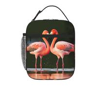 QMNSEHF Borsa termica per il pranzo con fenicotteri rosa, bacio nel lago, per donne e uomini, riutilizzabile, a prova di perdite, borsa termica per il pranzo per picnic e lavoro
