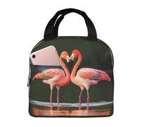 QMNSEHF Borsa termica per il pranzo con fenicotteri rosa, bacio nel lago, per donne e uomini, riutilizzabile, a prova di perdite, borsa termica per il pranzo per picnic e lavoro