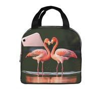 QMNSEHF Borsa termica per il pranzo con fenicotteri rosa, bacio nel lago, per donne e uomini, riutilizzabile, a prova di perdite, borsa termica per il pranzo per picnic e lavoro