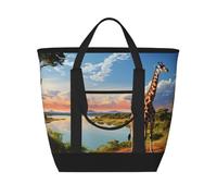 QMNSEHF Borsa termica per il pranzo con paesaggio africano con fiume Nilo e giraffa, per donne e uomini, riutilizzabile, a prova di perdite, borsa termica per il pranzo per picnic e lavoro