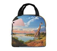 QMNSEHF Borsa termica per il pranzo con paesaggio africano con fiume Nilo e giraffa, per donne e uomini, riutilizzabile, a prova di perdite, borsa termica per il pranzo per picnic e lavoro