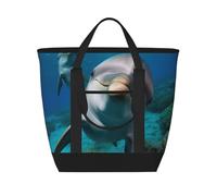 QMNSEHF Borsa termica per il pranzo divertente con delfino che ti guarda, per donne e uomini, riutilizzabile, a prova di perdite, borsa termica per il pranzo per picnic e lavoro