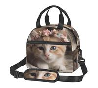 QMNSEHF Borsa termica per il pranzo per donne e uomini, scatola per il pranzo con animali carini, gatto carino riutilizzabile, a prova di perdite, borsa termica per il pranzo per picnic