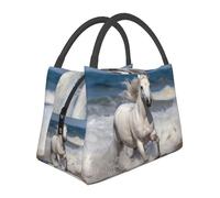 QMNSEHF Cavallo bianco che corre sul mare Borsa per il pranzo per donne Uomini Borsa termica per il pranzo riutilizzabile a prova di perdite Borsa termica per picnic Lavoro