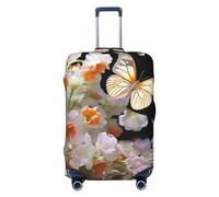 QMNSEHF Copertura per bagagli da viaggio, elastica, lavabile, con farfalle, narciso, fiori, copertura per valigia, antigraffio, in spandex, adatta per bagagli da 45 a 81 cm, Nero , S