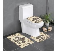 QMNSEHF Fleur-de-Lis and Coat Arms Knight - Set di 3 tappetini da bagno morbidi assorbenti e tappetino sagomato a forma di U, copriwater antiscivolo, per bagno e doccia, 61 x 40,6 cm