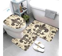 QMNSEHF Fleur-de-Lis and Coat Arms Knight - Set di 3 tappetini da bagno morbidi assorbenti e tappetino sagomato a forma di U, copriwater antiscivolo, per bagno e doccia, 80 x 50 cm