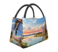 QMNSEHF Paesaggio africano con fiume del Nilo e giraffa borsa per il pranzo per donne uomini isolato Lunch Box riutilizzabile a prova di perdite borsa termica per picnic lavoro