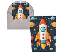 QMNSEHF razzo clipart astronave Biglietto di auguri con buste Grazie YouCard Biglietto di buon compleanno per donne uomini Natale Halloween matrimonio biglietti di auguri vuoti per tutte le occasioni