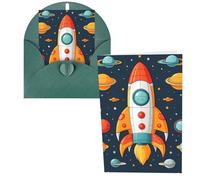 QMNSEHF razzo clipart astronave Biglietto di auguri con buste Grazie YouCard Biglietto di buon compleanno per donne uomini Natale Halloween matrimonio biglietti di auguri vuoti per tutte le occasioni