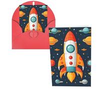 QMNSEHF razzo clipart astronave Biglietto di auguri con buste Grazie YouCard Biglietto di buon compleanno per donne uomini Natale Halloween matrimonio biglietti di auguri vuoti per tutte le occasioni