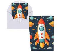 QMNSEHF razzo clipart astronave Biglietto di auguri con buste Grazie YouCard Biglietto di buon compleanno per donne uomini Natale Halloween matrimonio biglietti di auguri vuoti per tutte le occasioni