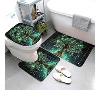 QMNSEHF Set di 3 tappeti da bagno con albero verde magico e morbido tappetino da bagno assorbenti e tappetino sagomato a forma di U, tappetino antiscivolo per bagno e doccia, 80 x 50 cm