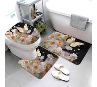 QMNSEHF Set di 3 tappeti da bagno con farfalle e narciso e fiori di narciso, morbidi tappetini da bagno assorbenti e tappetino sagomato a forma di U, tappetino antiscivolo per bagno e doccia, 80 x 50