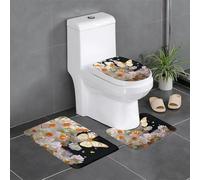 QMNSEHF Set di 3 tappeti da bagno con farfalle e narciso e fiori di narciso, morbidi tappetini da bagno assorbenti e tappetino sagomato a forma di U, tappetino antiscivolo per bagno e doccia, 61 x