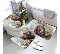 QMNSEHF Set di 3 tappetini da bagno ad acquerello di falco seduto sull'albero, morbidi tappetini da bagno assorbenti e tappetino sagomato a forma di U, tappetino antiscivolo per bagno, tappetino da