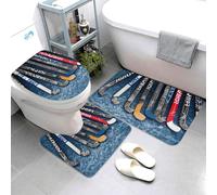 QMNSEHF Set di 3 tappetini da bagno con bastoncini da hockey su ghiaccio, morbidi tappetini da bagno assorbenti e tappetino sagomato a forma di U, copriwater antiscivolo, per bagno e doccia, 80 x 50