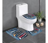 QMNSEHF Set di 3 tappetini da bagno con bastoncini da hockey su ghiaccio, morbidi tappetini da bagno assorbenti e tappetino sagomato a forma di U, copriwater antiscivolo, tappetino da bagno per doccia
