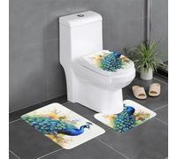 QMNSEHF Set di 3 tappetini da bagno con pittura ad acquerello con pavone, morbidi tappetini da bagno assorbenti e tappetino sagomato a forma di U, copriwater antiscivolo, tappetino da bagno per bagno