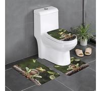 QMNSEHF Set di 3 tappetini da bagno con rana dell'albero della pace e tappetino da bagno morbidi assorbenti e tappetino sagomato a forma di U, tappetino antiscivolo per il bagno, tappetino da doccia