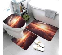 QMNSEHF Set di 3 tappetini da bagno con sole e alba nuvola, morbidi tappetini da bagno assorbenti e tappetino sagomato a forma di U, tappetino antiscivolo per bagno e doccia, 80 x 50 cm