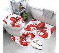 QMNSEHF Set di 3 tappetini da bagno con stampa aragosta rossa, morbidi tappetini da bagno assorbenti e tappetino sagomato a forma di U, copriwater antiscivolo, per bagno e doccia, 80 x 50 cm
