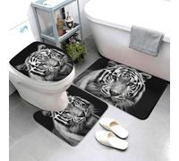 QMNSEHF Set di 3 tappetini da bagno con tigre bianca e nera, morbidi tappetini da bagno assorbenti e tappetino sagomato a forma di U, copriwater antiscivolo, per bagno e doccia, 80 x 50 cm
