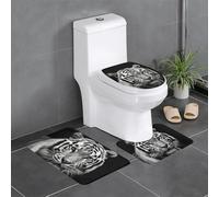 QMNSEHF Set di 3 tappetini da bagno con tigre bianca e nera, morbidi tappetini da bagno assorbenti e tappetino sagomato a forma di U, tappetino antiscivolo per bagno, tappetino da doccia, 61 x 40,6 cm